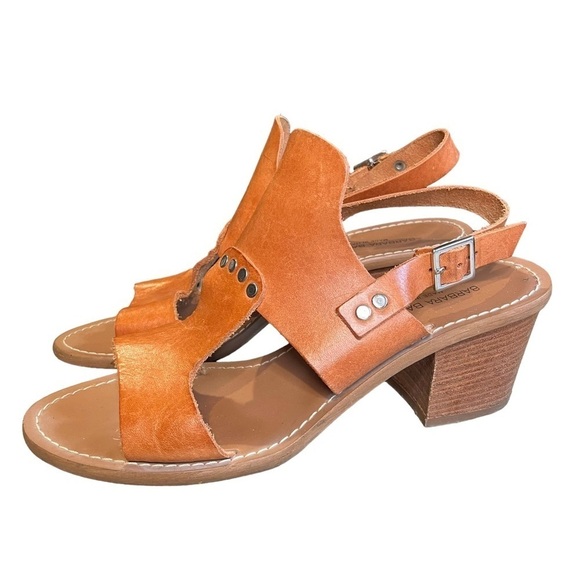 Barbara Barbieri Brown Leather Slingback Sandal Block Heel studs Size 9 - Picture 2 of 9